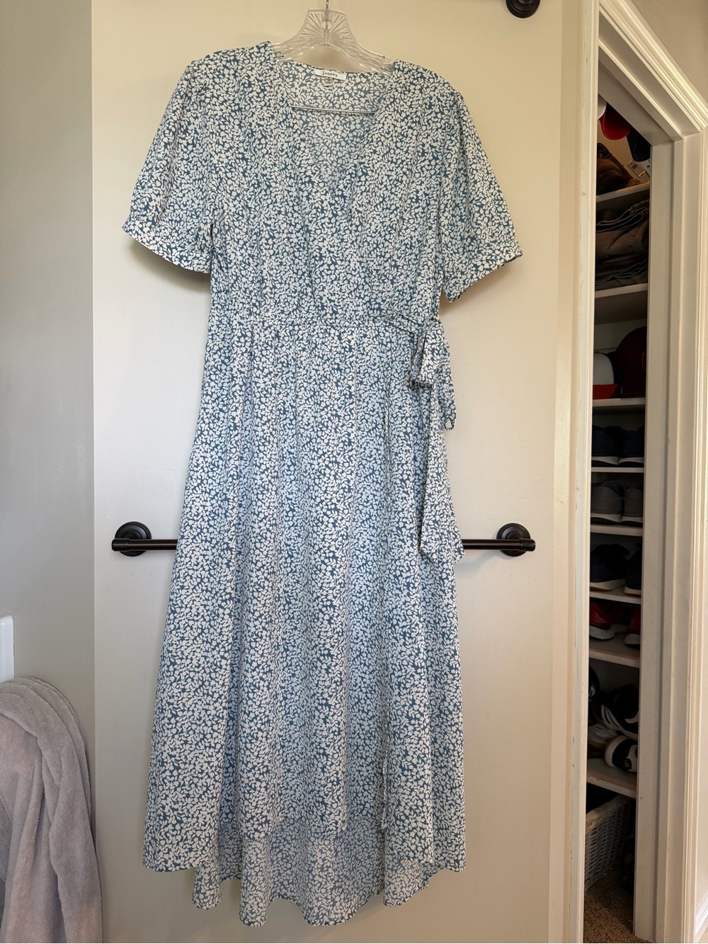 Piper & Scoot Light Blue Floral Wrap Midi Dress - Women's